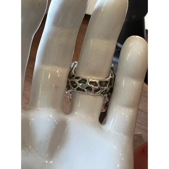 Rare Mania Mania 925 Silver Amazonite Crescent Moon Chunky Statement Ring SZ. 8 - Picture 7 of 16